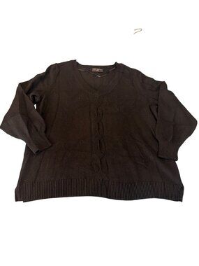 Lane Bryant Black Pullover Tunic Sweater V Neck Cable Link Side Slits Sz 18/20